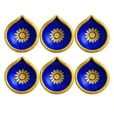 Giftcera Blue & Gold Floral Clay Diyas | Pack of 6