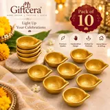 Giftcera Golden Terracotta Clay Diyas | Pack of 10