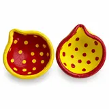Giftcera Red & Yellow Dotted Clay Diyas | Pack of 14