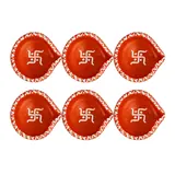 Giftcera Handpainted Swastik Clay Diyas | Orange & White | Pack of 6