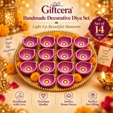 Giftcera Pink Decorative Clay Diyas | Pack of 14