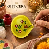 Giftcera Yellow Floral Clay Diyas | Pack of 6