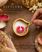 Giftcera Flower Terracotta Diya Soy Wax Candles | Unscented | Pack of 14