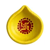 Giftcera Handpainted Swastik Clay Diyas | Yellow & Red | Pack of 6