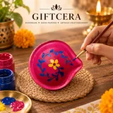 Giftcera Pink & Blue Floral Clay Diyas | Pack of 6