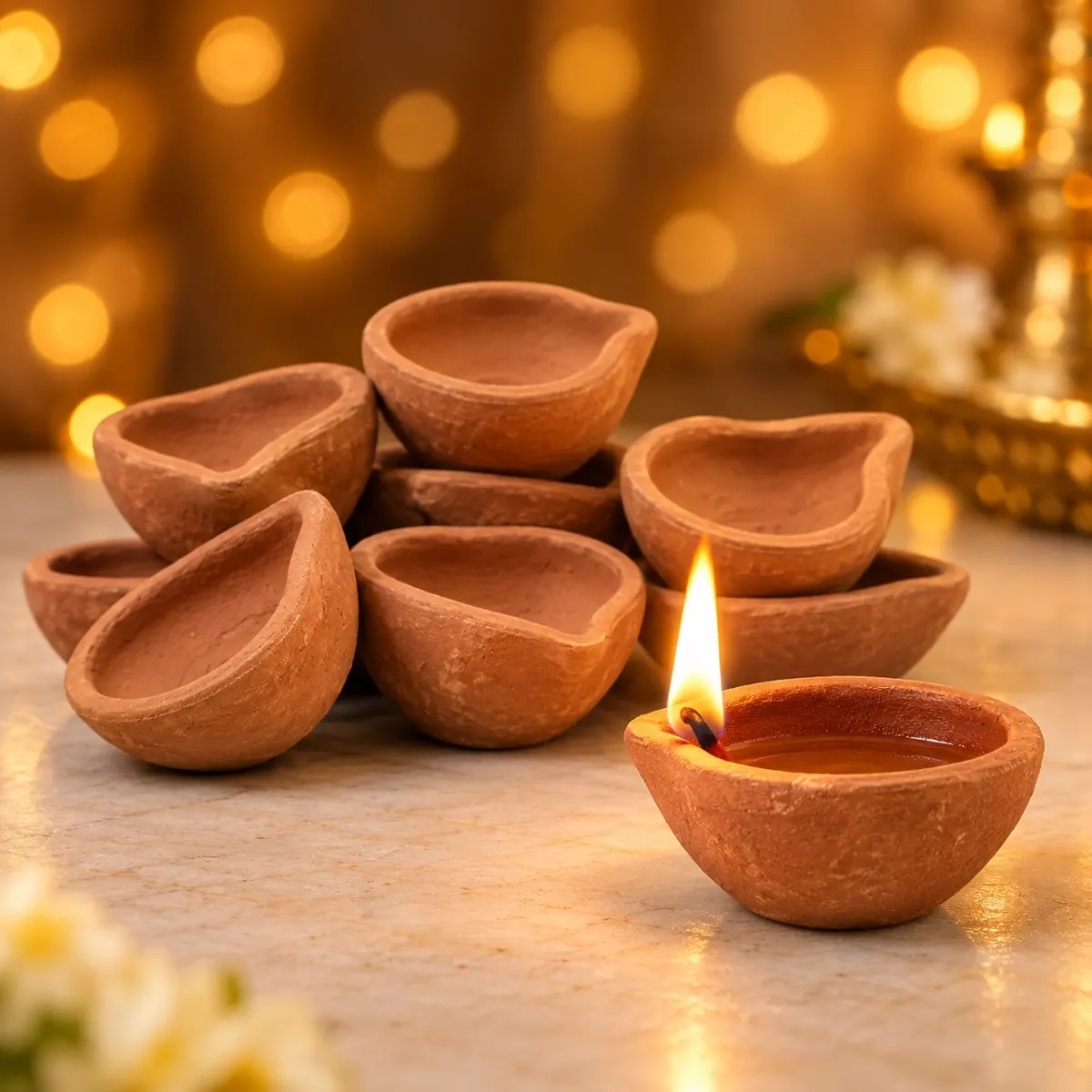 Giftcera Natural Terracotta Clay Diyas | Plain | Pack of 21