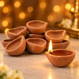 Giftcera Natural Terracotta Clay Diyas | Plain | Pack of 21
