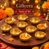 Giftcera Golden Terracotta Clay Diyas | Pack of 10