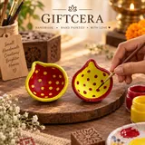 Giftcera Red & Yellow Dotted Clay Diyas | Pack of 14