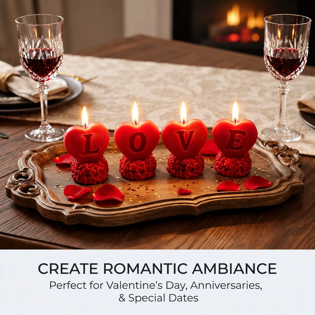 Giftcera Red Love Soy Wax Candles | Rose Scented | Set of 4