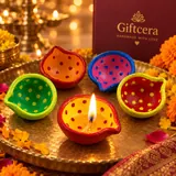 Giftcera Multicolour Dotted Clay Diyas | Pack of 14