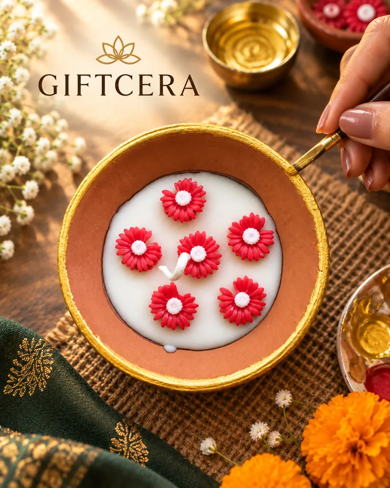 Giftcera Terracotta Flower Bowl Soy Wax Candle | Unscented