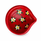 Giftcera Red Floral Clay Diyas | Pack of 6