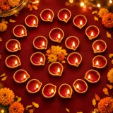 Giftcera Red & Gold Border Terracotta Clay Diyas | Pack of 21