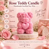 Giftcera Teddy Bear Soy Wax Candle | Rose Scented | Pink