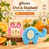 Giftcera Elephant & Owl Soy Wax Candles | Orange Scented | Set of 2