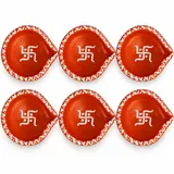 Giftcera Handpainted Swastik Clay Diyas | Orange & White | Pack of 6