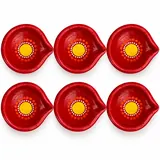 Giftcera Red Multicolour Dotted Clay Diyas | Pack of 6