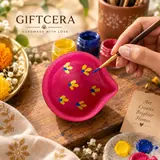 Giftcera Pink & Yellow Floral Clay Diyas | Pack of 6