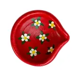 Giftcera Red Floral Clay Diyas | Pack of 6