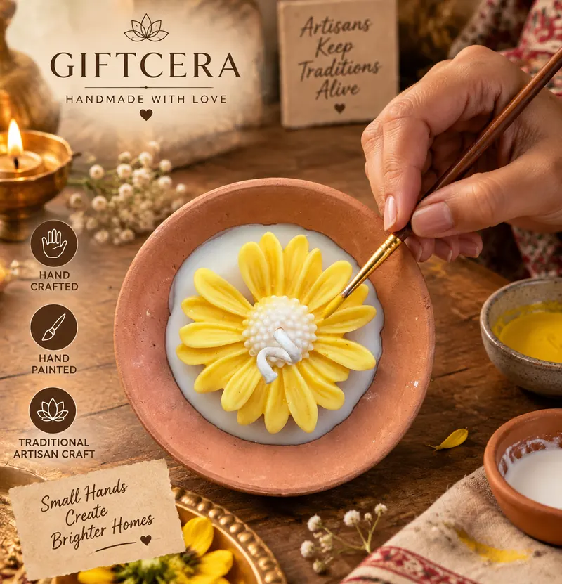 Giftcera Terracotta Daisy Bowl Soy Wax Candle | Unscented