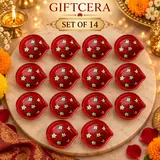 Giftcera Red Floral Clay Diyas | Pack of 6