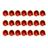Giftcera Red & Gold Border Terracotta Clay Diyas | Pack of 21