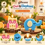 Giftcera Elephant & Owl Soy Wax Candles | Orange Scented | Set of 2