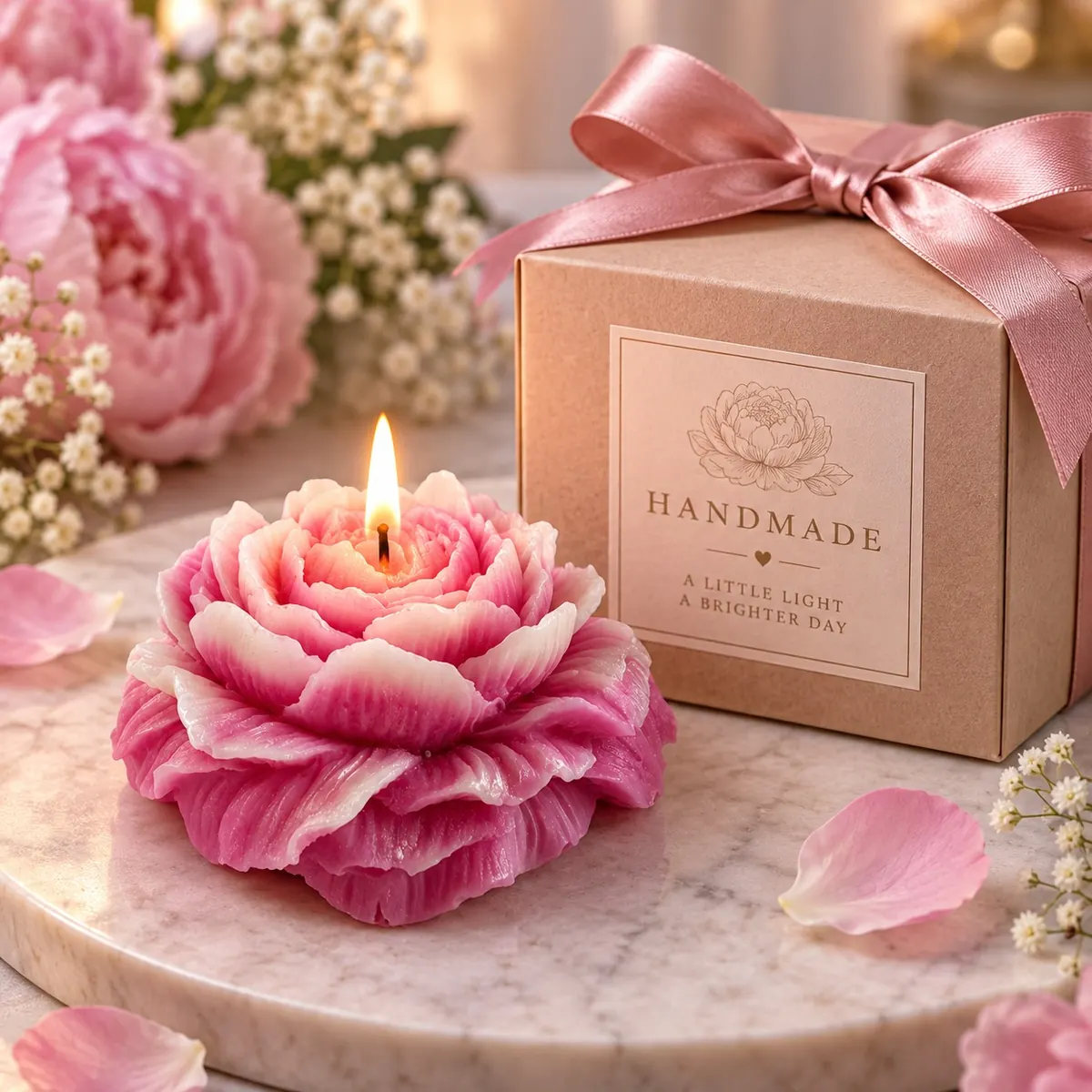 Giftcera Peony Soy Wax Candle | Lavender Scented | Pink