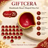 Giftcera Red & Gold Border Terracotta Clay Diyas | Pack of 21