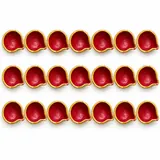 Giftcera Red & Gold Border Terracotta Clay Diyas | Pack of 21