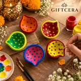 Giftcera Multicolour Dotted Clay Diyas | Pack of 14