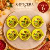 Giftcera Yellow Floral Clay Diyas | Pack of 6