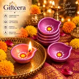 Giftcera Pink Decorative Clay Diyas | Pack of 14