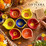 Giftcera Multicolour Designer Clay Diyas | Pack of 7