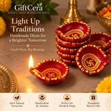Giftcera Handpainted Swastik Clay Diyas | Red & Yellow | Pack of 11