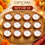 Giftcera Terracotta Diya Soy Wax Candles | Unscented | Pack of 12