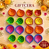 Giftcera Multicolour Dotted Clay Diyas | Pack of 14