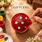 Giftcera Red Floral Clay Diyas | Pack of 6