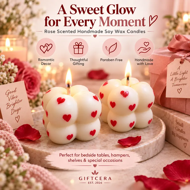 Giftcera Heart Bubble Soy Wax Candles | Rose Scented | Set of 2