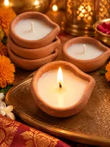 Giftcera Terracotta Diya Soy Wax Candles | Unscented | Pack of 12